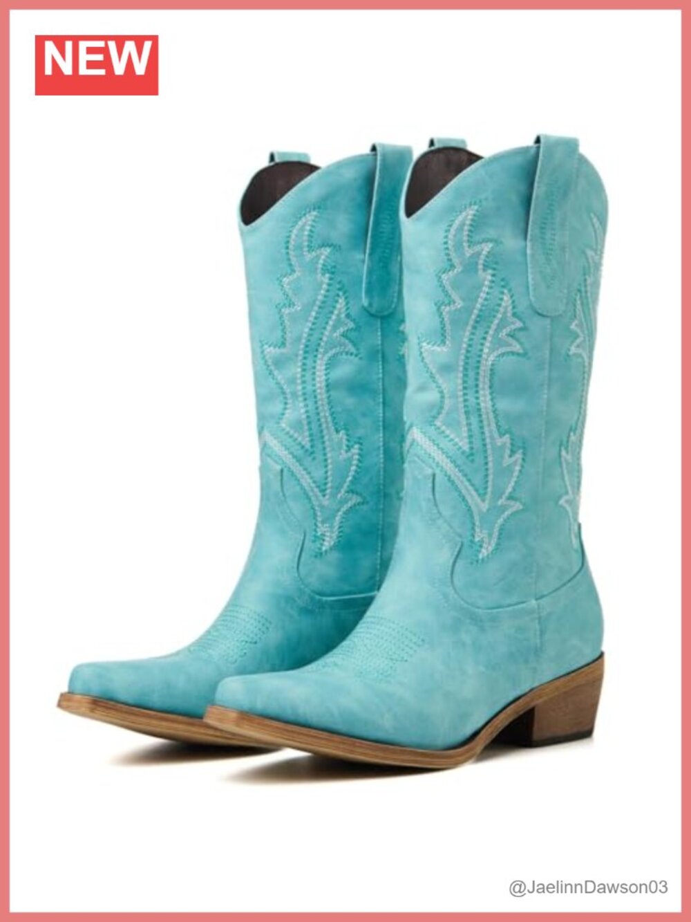 Women's Embroidered Cowboy Boots Faux Leather Chunky Heel Mid-Calf Western